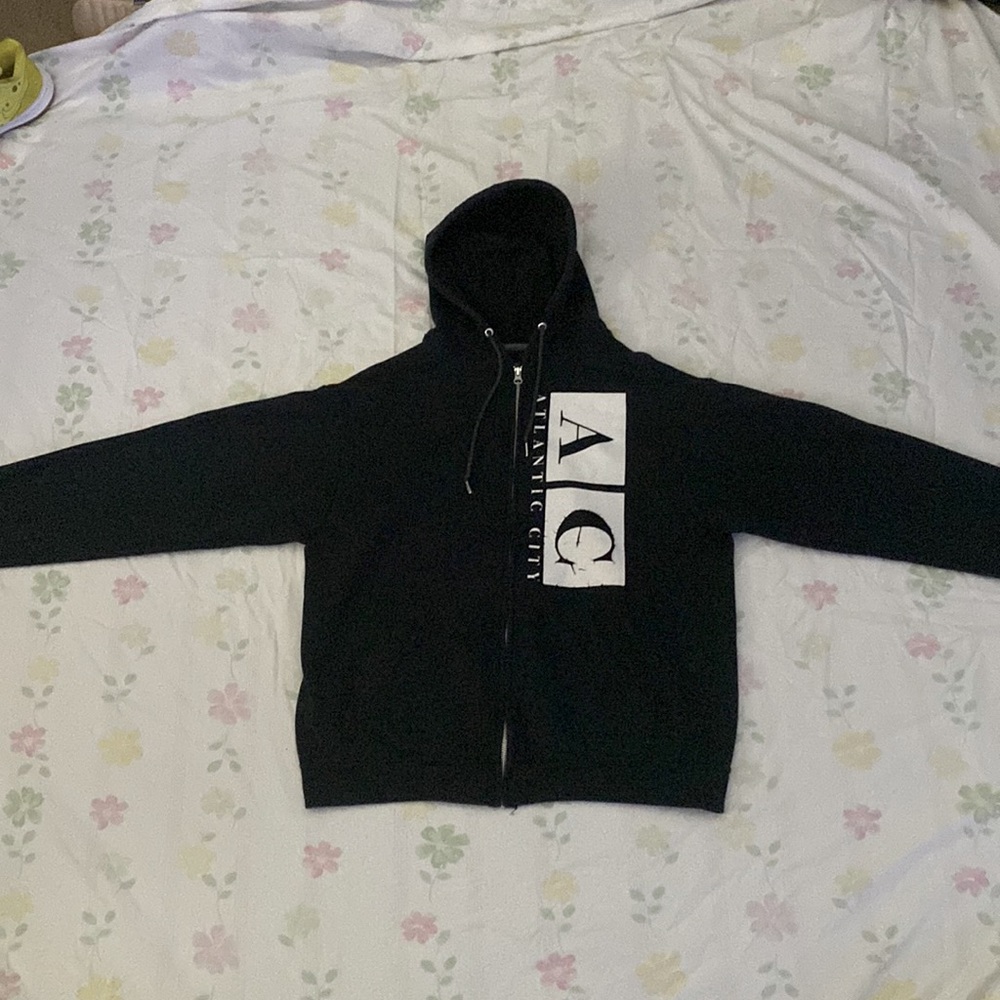 Black comfort jacket. With a white print